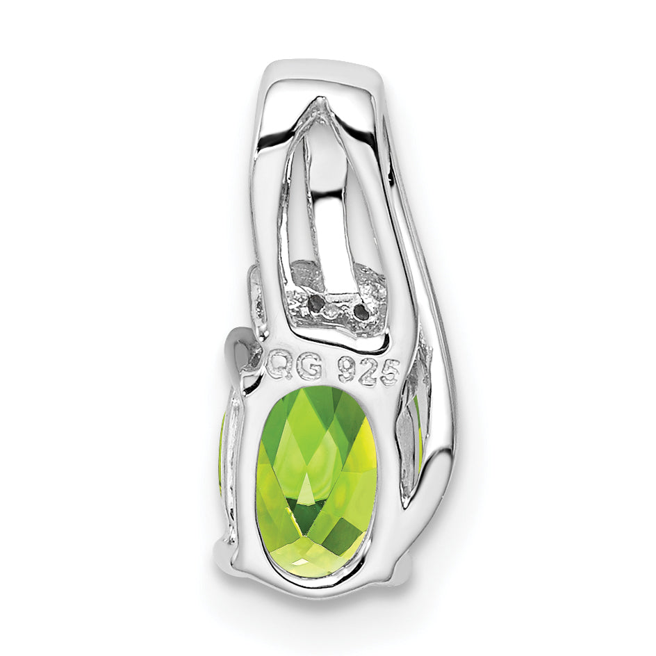 Sterling Silver Rhodium Plated Diamond And Peridot Oval Pendant