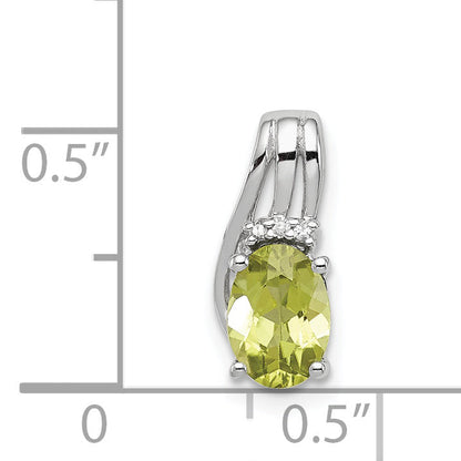 Sterling Silver Rhodium Plated Diamond And Peridot Oval Pendant