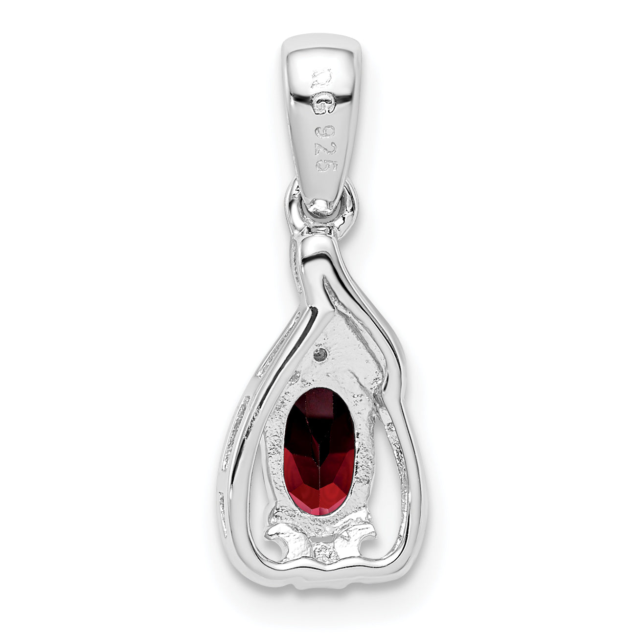 Sterling Silver Rhodium Plated Diamond & Garnet Oval Pendant