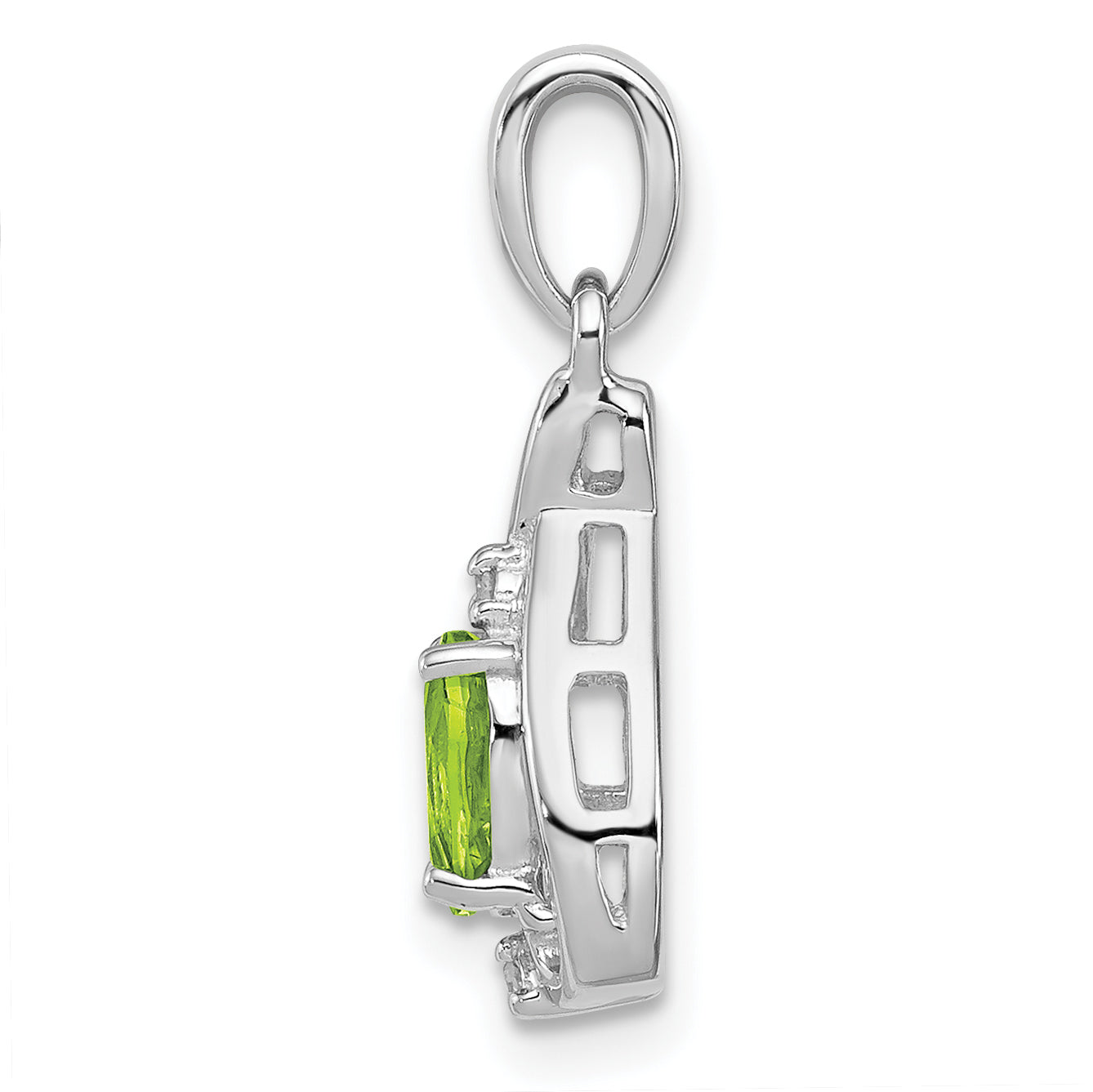 Sterling Silver Rhodium Plated Diamond And Peridot Oval Pendant