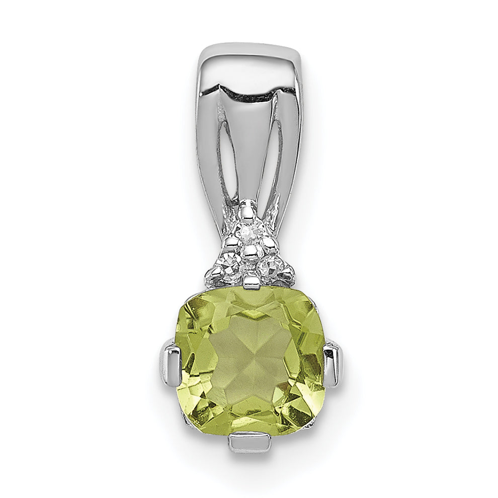 Sterling Silver Rhodium Plated Diamond And Peridot Pendant