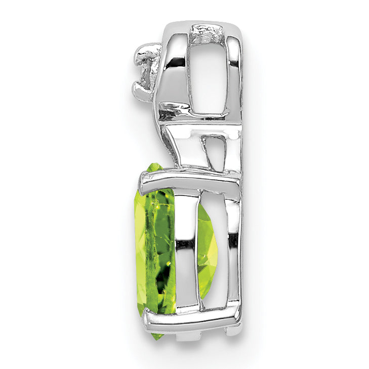 Sterling Silver Rhodium Plated Diamond And Peridot Oval Pendant