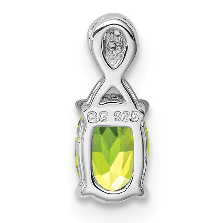 Sterling Silver Rhodium Plated Diamond And Peridot Oval Pendant