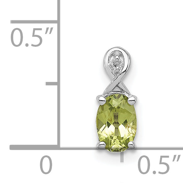 Sterling Silver Rhodium Plated Diamond And Peridot Oval Pendant