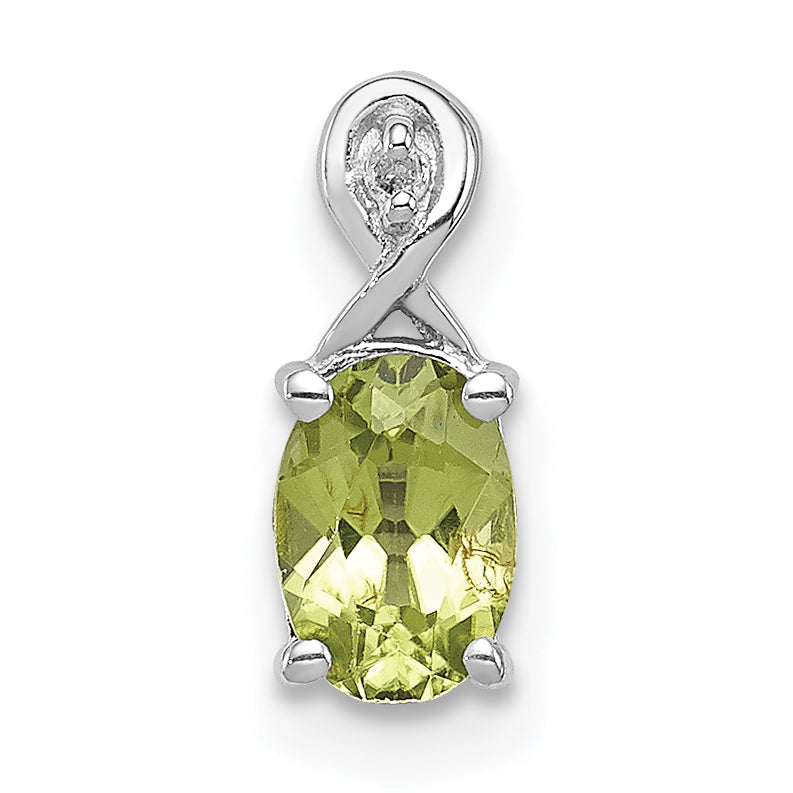 Sterling Silver Rhodium Plated Diamond And Peridot Oval Pendant