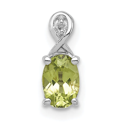 Sterling Silver Rhodium Plated Diamond And Peridot Oval Pendant