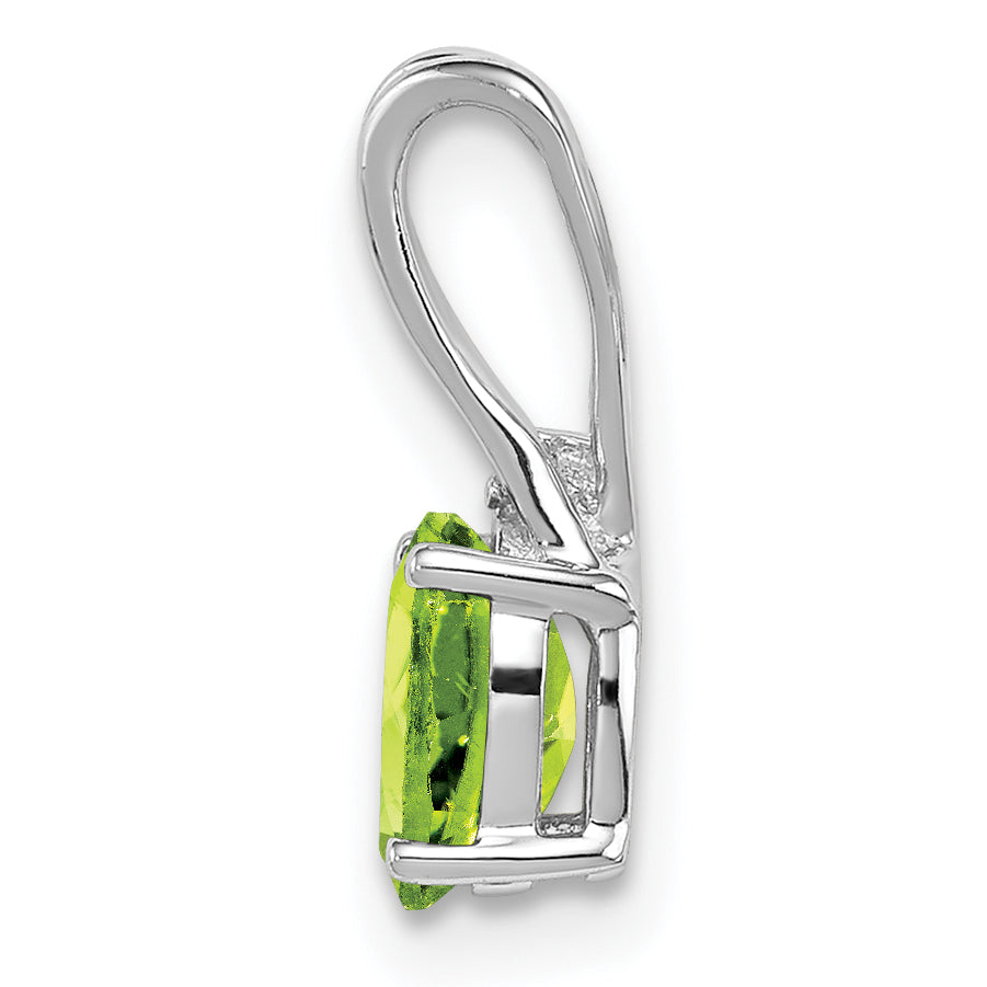 Sterling Silver Rhodium Plated Diamond And Peridot Oval Pendant