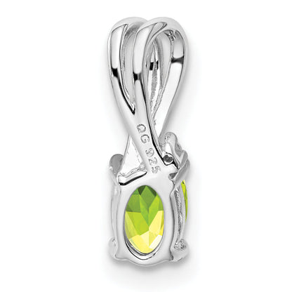 Sterling Silver Rhodium Plated Diamond And Peridot Oval Pendant