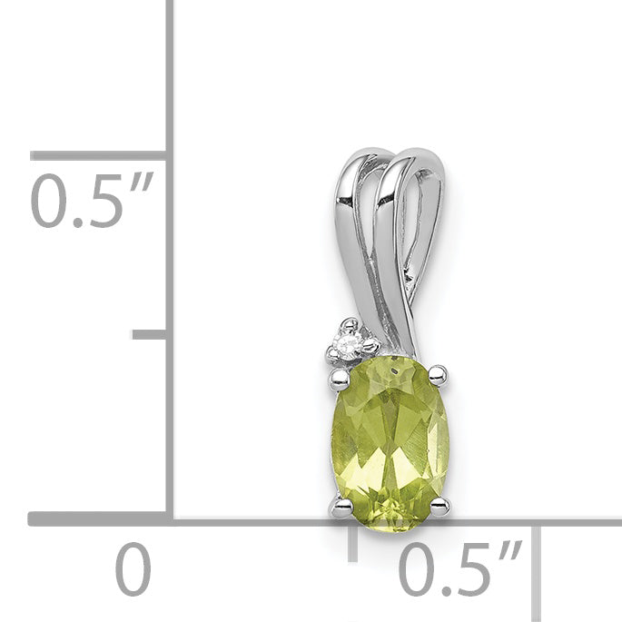 Sterling Silver Rhodium Plated Diamond And Peridot Oval Pendant