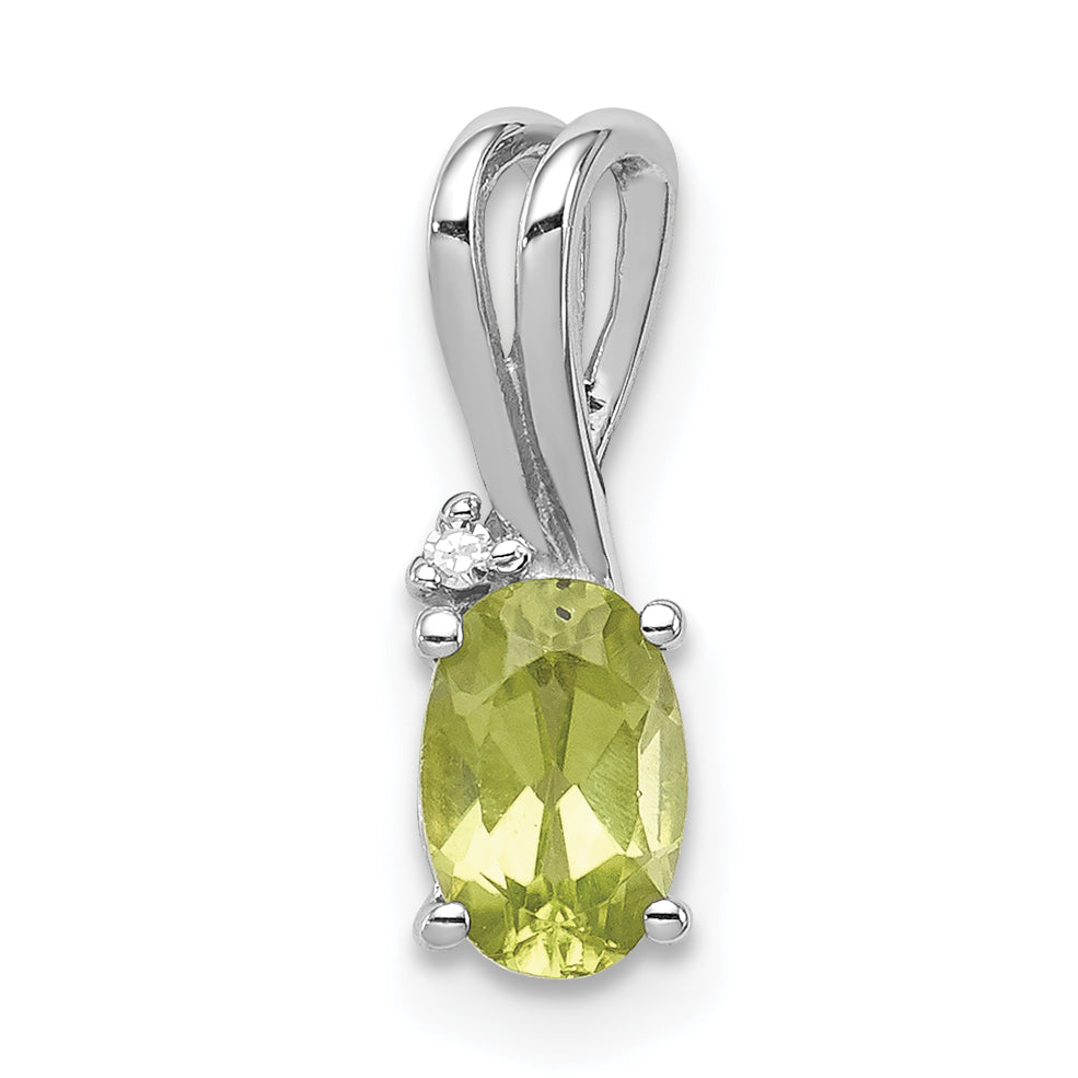 Sterling Silver Rhodium Plated Diamond And Peridot Oval Pendant