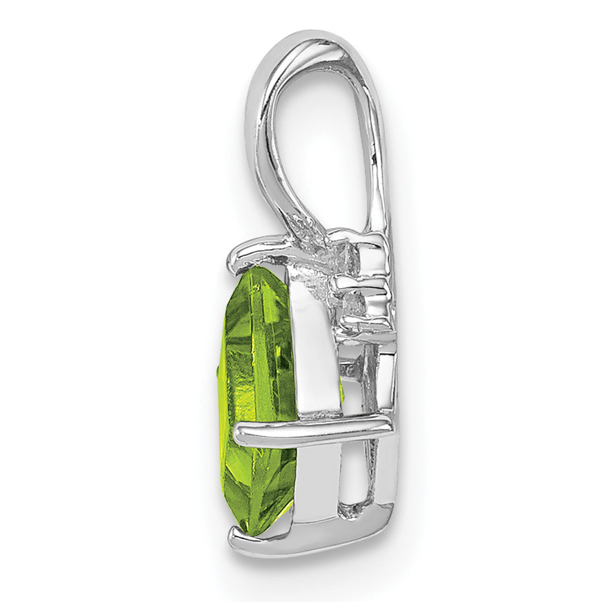 Sterling Silver Rhodium Plated Diamond And Peridot Square Pendant