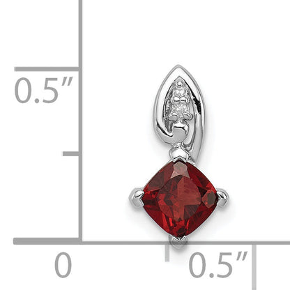 Sterling Silver Rhodium Plated Diamond & Garnet Square Pendant
