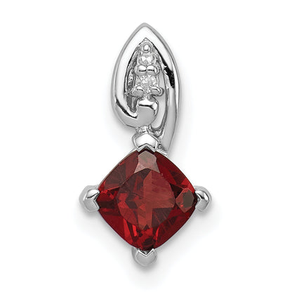 Sterling Silver Rhodium Plated Diamond & Garnet Square Pendant