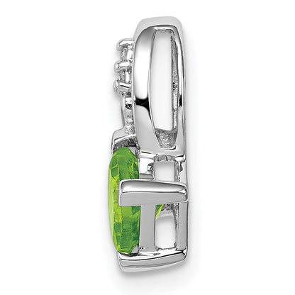 Sterling Silver Rhodium Plated Diamond And Peridot Square Pendant
