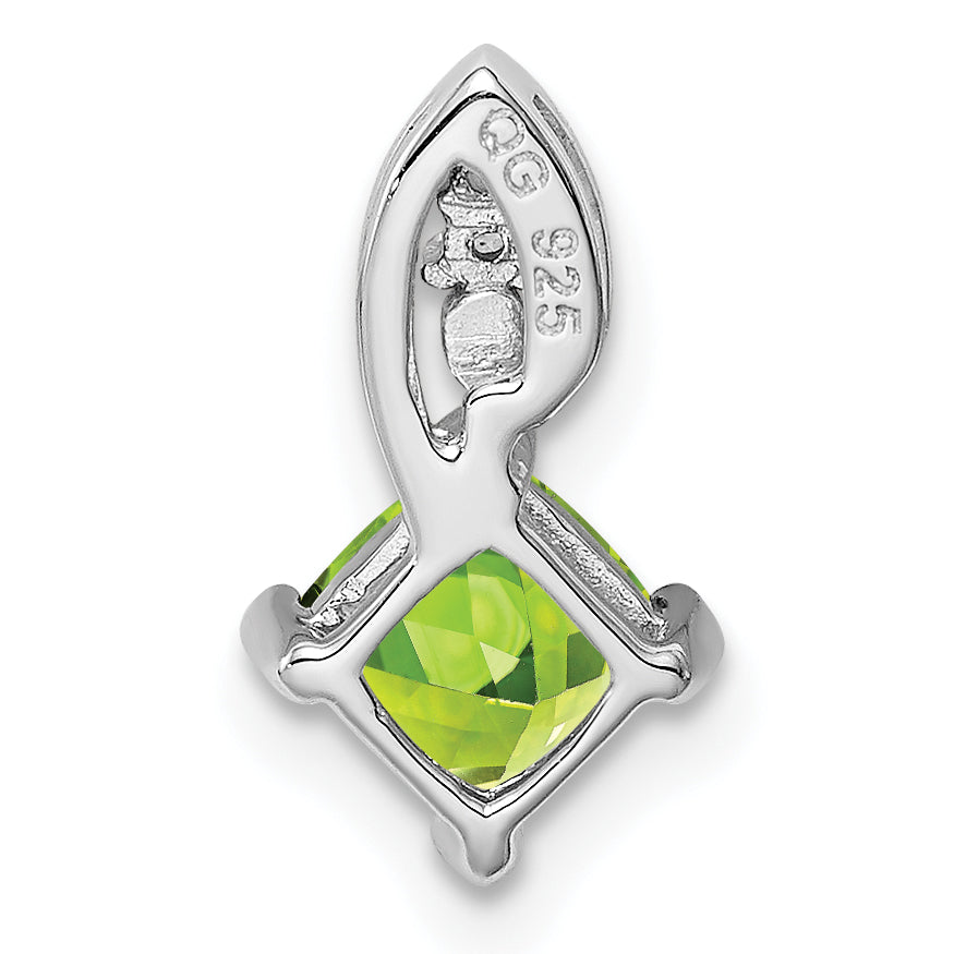 Sterling Silver Rhodium Plated Diamond And Peridot Square Pendant