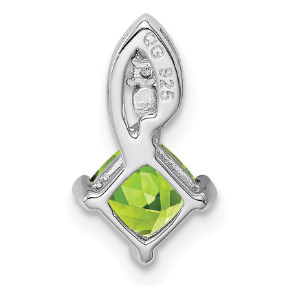 Sterling Silver Rhodium Plated Diamond And Peridot Square Pendant