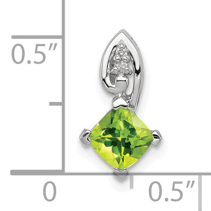 Sterling Silver Rhodium Plated Diamond And Peridot Square Pendant