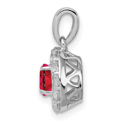 Sterling Silver Rhodium-plated White Topaz & Glass Filled Ruby Pendant