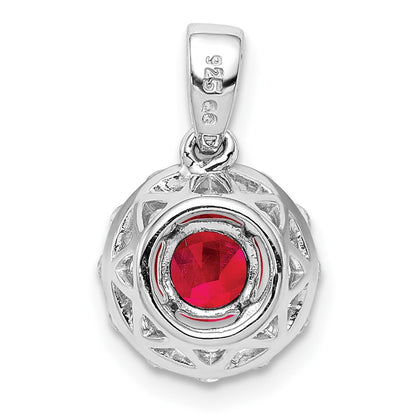 Sterling Silver Rhodium-plated White Topaz & Glass Filled Ruby Pendant