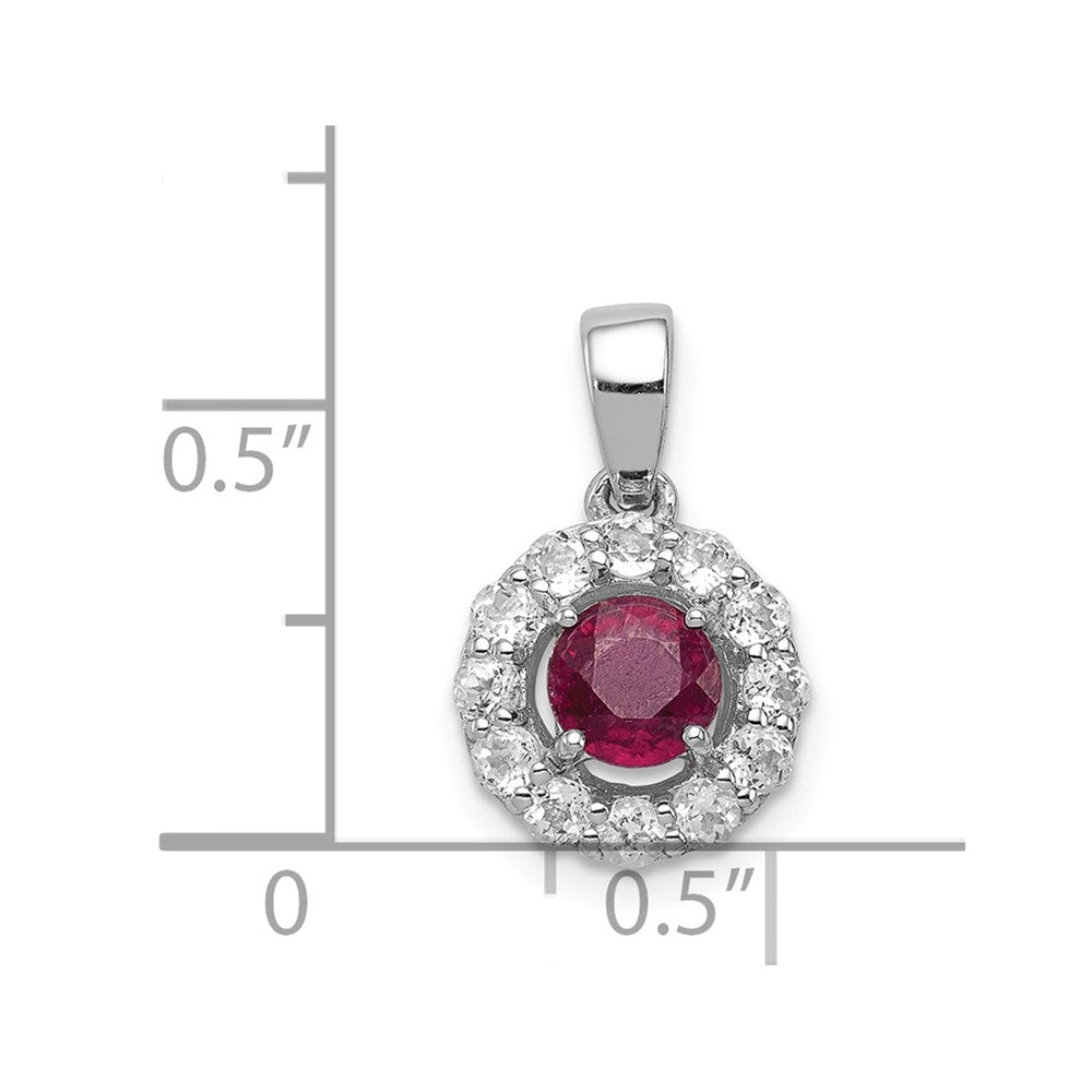 Sterling Silver Rhodium-plated White Topaz & Glass Filled Ruby Pendant