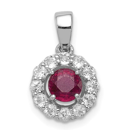 Sterling Silver Rhodium-plated White Topaz & Glass Filled Ruby Pendant