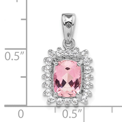 Sterling Silver Rhodium Plated White Topaz & Pink Tourmaline Pendant