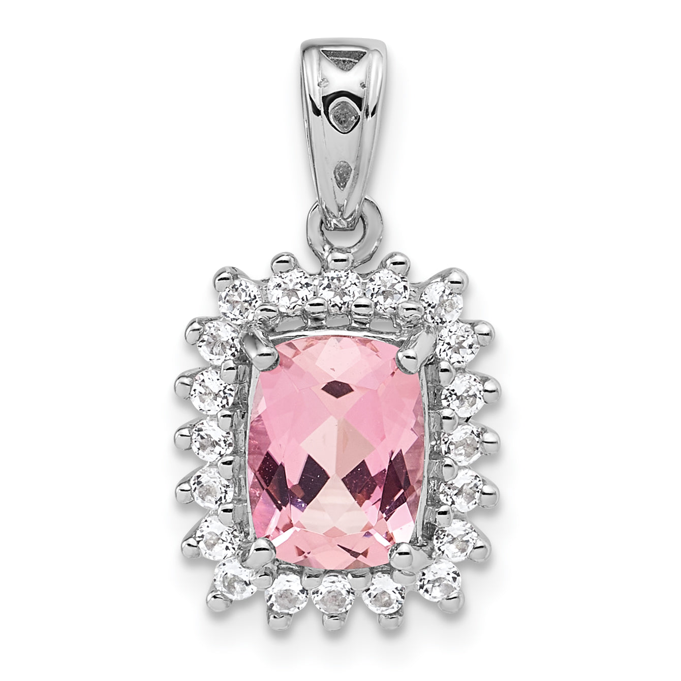 Sterling Silver Rhodium Plated White Topaz & Pink Tourmaline Pendant