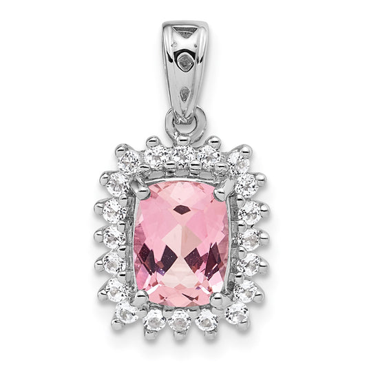 Sterling Silver Rhodium Plated White Topaz & Pink Tourmaline Pendant