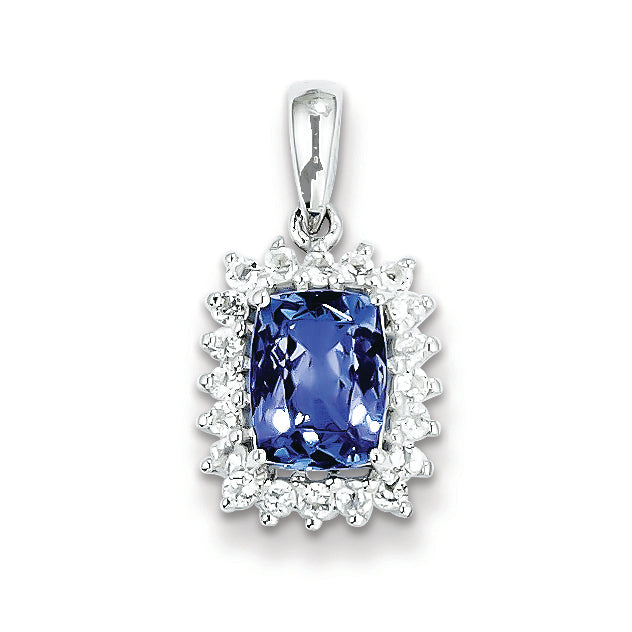 Sterling Silver Rhodium Plated White Topaz & Tanzanite Pendant