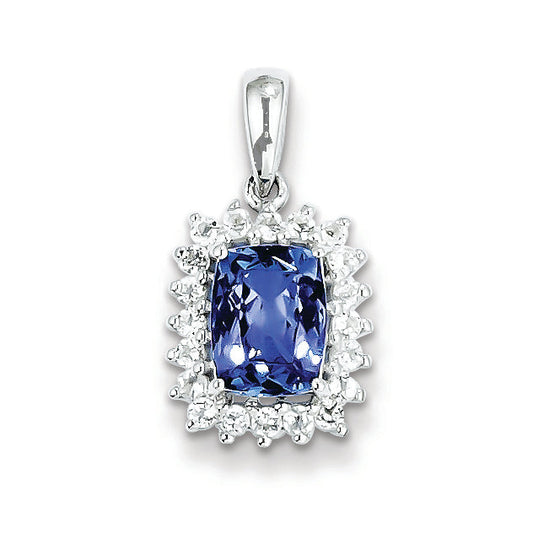 Sterling Silver Rhodium Plated White Topaz & Tanzanite Pendant