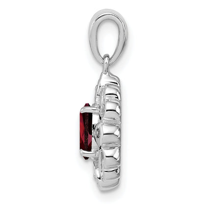 Sterling Silver Rhodium Plated Diamond & Garnet Oval Pendant