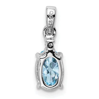 Sterling Silver Rhodium Plated Diamond Aquamarine Oval Pendant