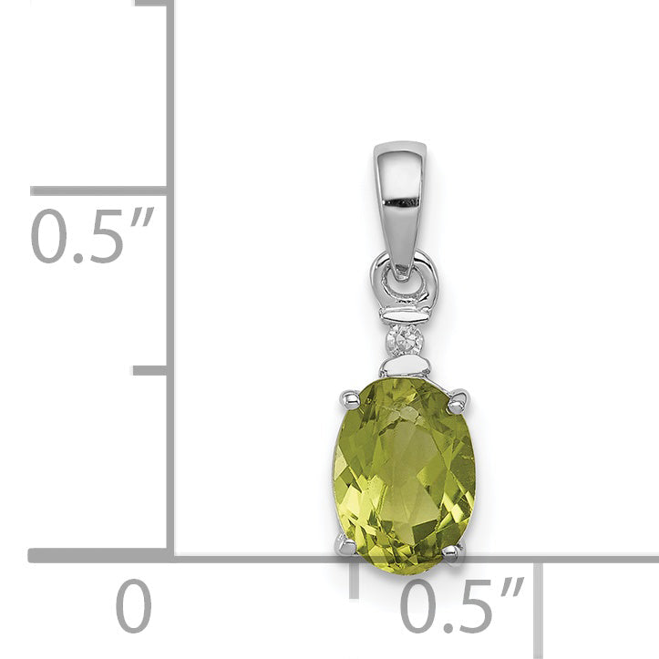 Sterling Silver Rhodium Plated Diamond And Peridot Oval Pendant