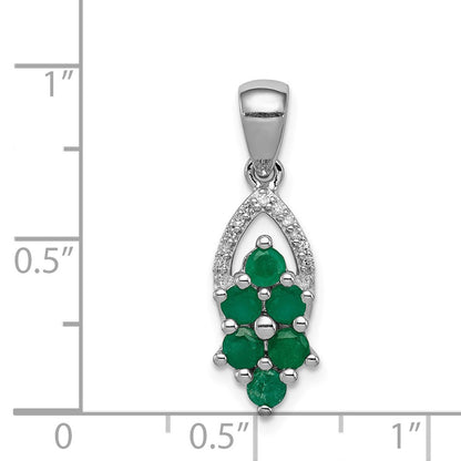 Sterling Silver Rhodium-plated Diamond & Emerald Pendant