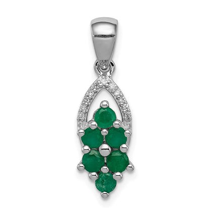 Sterling Silver Rhodium-plated Diamond & Emerald Pendant