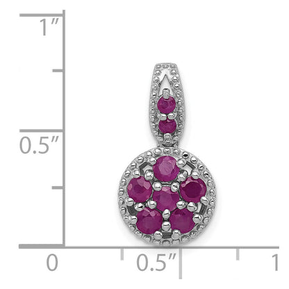 Sterling Silver Rhodium-plated & Ruby Circle Pendant