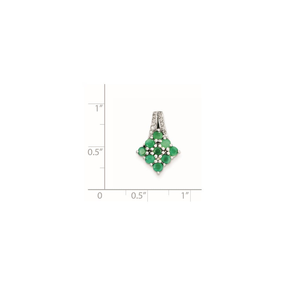 Sterling Silver Rhodium-plated Diamond & Emerald Square Pendant