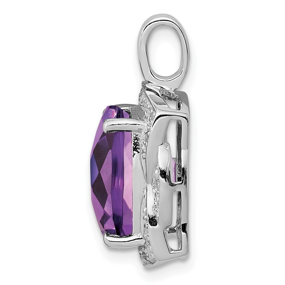 Sterling Silver Rhodium-plated Diamond Amethyst Pendant