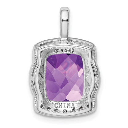 Sterling Silver Rhodium-plated Diamond Amethyst Pendant