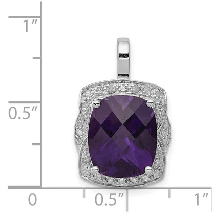 Sterling Silver Rhodium-plated Diamond Amethyst Pendant