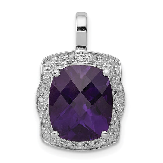 Sterling Silver Rhodium-plated Diamond Amethyst Pendant