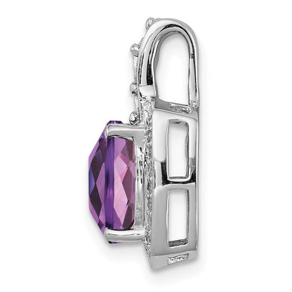 Sterling Silver Rhodium-plated Diamond Amethyst Pendant