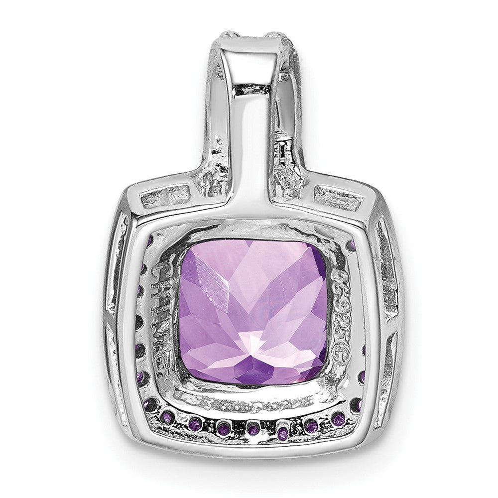Sterling Silver Rhodium-plated Diamond Amethyst Pendant