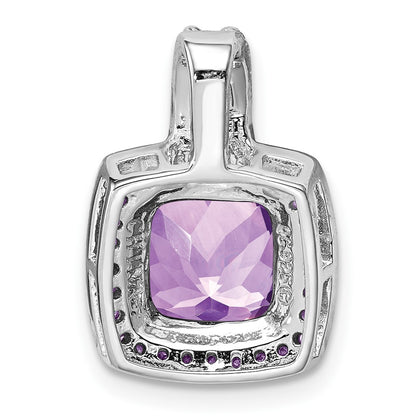 Sterling Silver Rhodium-plated Diamond Amethyst Pendant