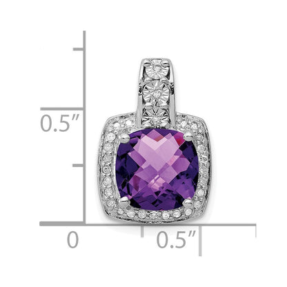 Sterling Silver Rhodium-plated Diamond Amethyst Pendant