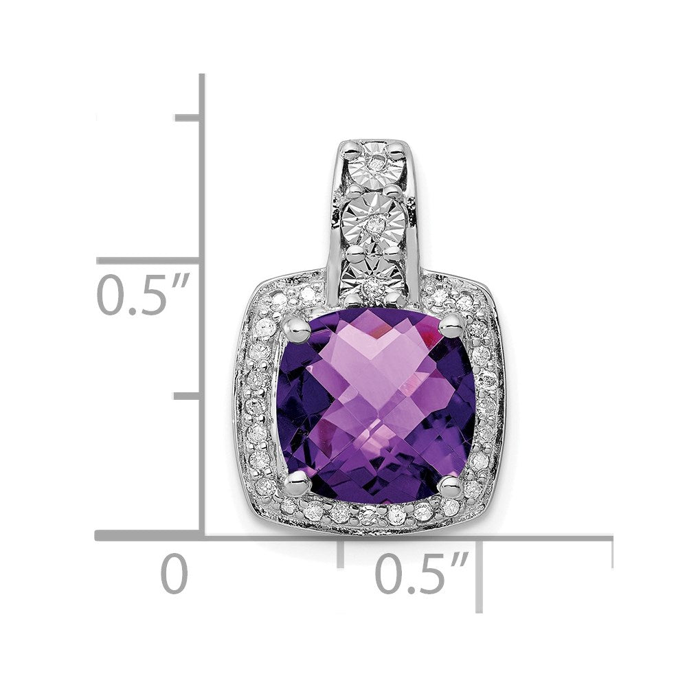 Sterling Silver Rhodium-plated Diamond Amethyst Pendant