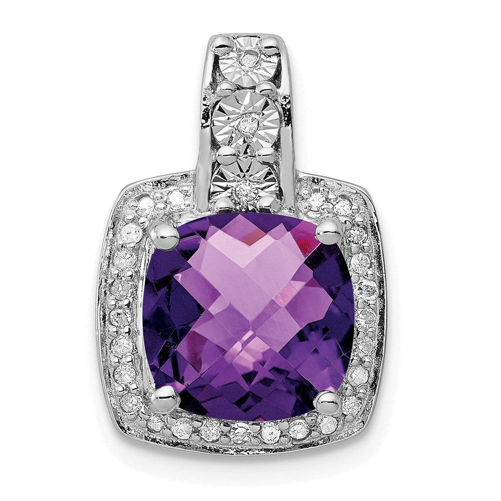 Sterling Silver Rhodium-plated Diamond Amethyst Pendant
