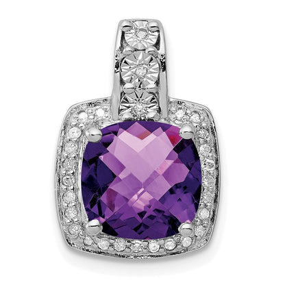 Sterling Silver Rhodium-plated Diamond Amethyst Pendant