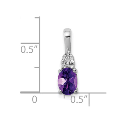 Sterling Silver Rhodium-plated Diamond and Amethyst Pendant