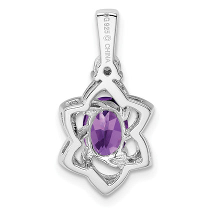 Sterling Silver Rhodium-plated Diamond & Amethyst Pendant